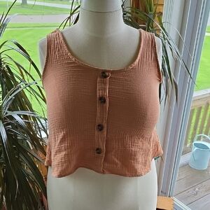 Gilli Orange Ribbed Sleeveless Crop Tank Top